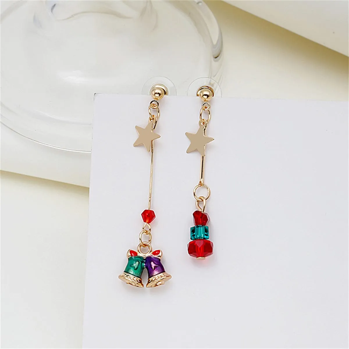Red Enamel & Goldtone Star & Bell Mismatched Drop Earrings sold by Zulily product image thumbnail 3