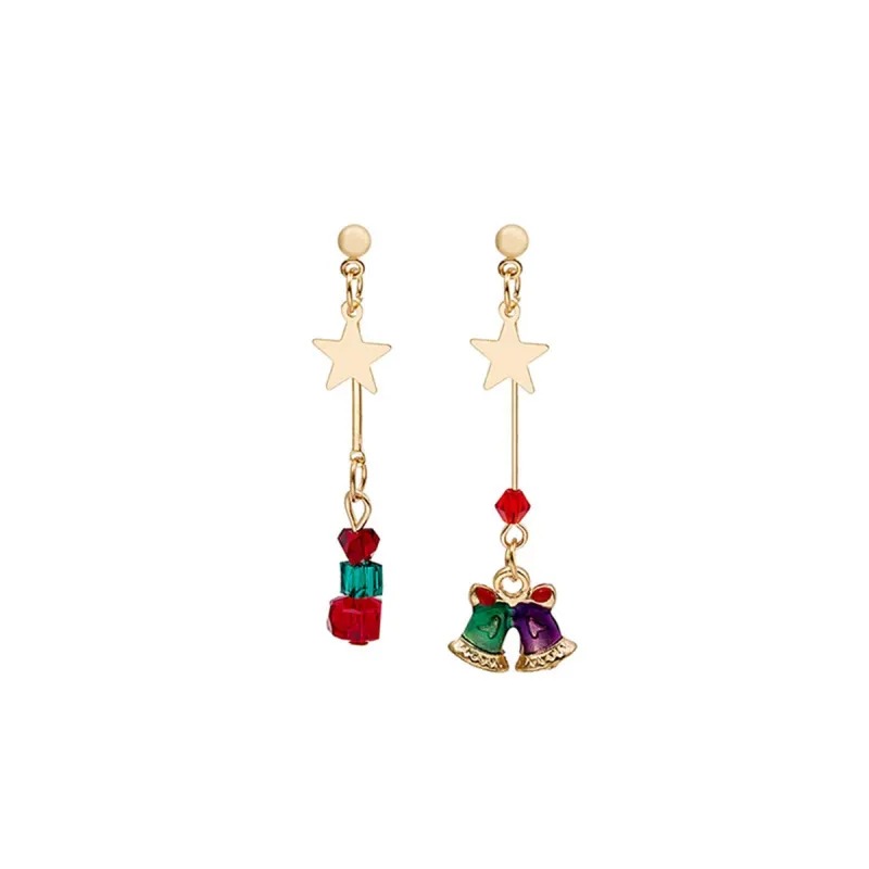Red Enamel & Goldtone Star & Bell Mismatched Drop Earrings made by Zulily