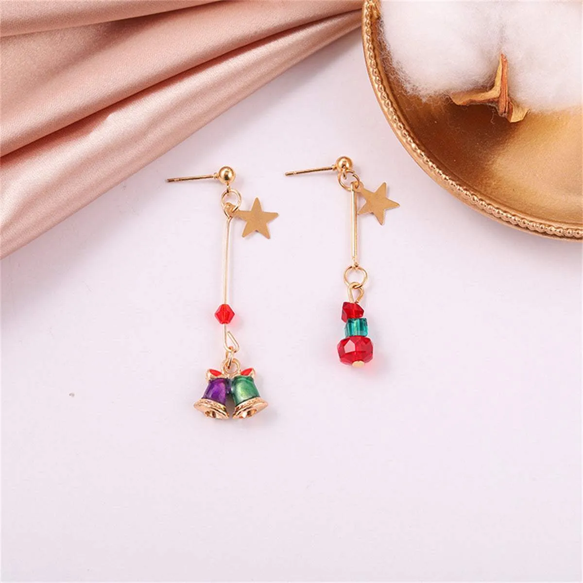 Red Enamel & Goldtone Star & Bell Mismatched Drop Earrings sold by Zulily product image thumbnail 2