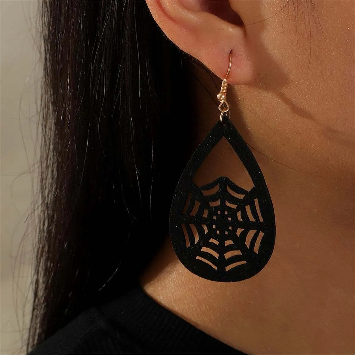 Black Polystyrene & Goldtone Spiderweb Drop Earrings sold by Zulily product image thumbnail 3