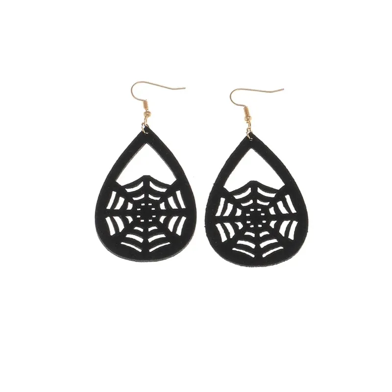 Black Polystyrene & Goldtone Spiderweb Drop Earrings made by Zulily