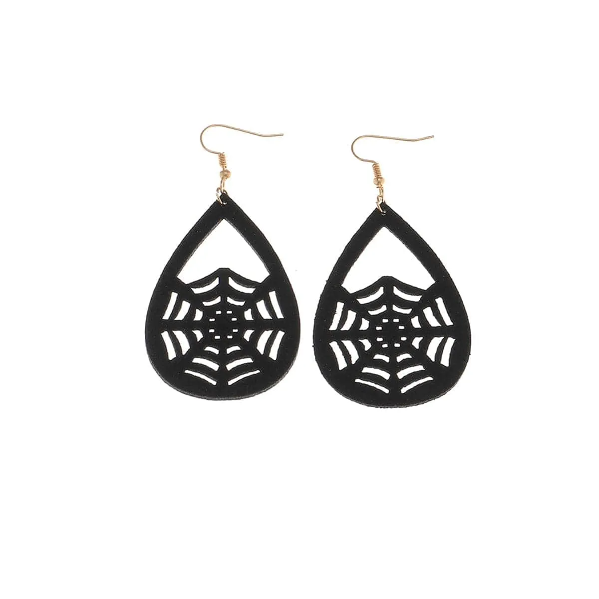 Black Polystyrene & Goldtone Spiderweb Drop Earrings sold by Zulily