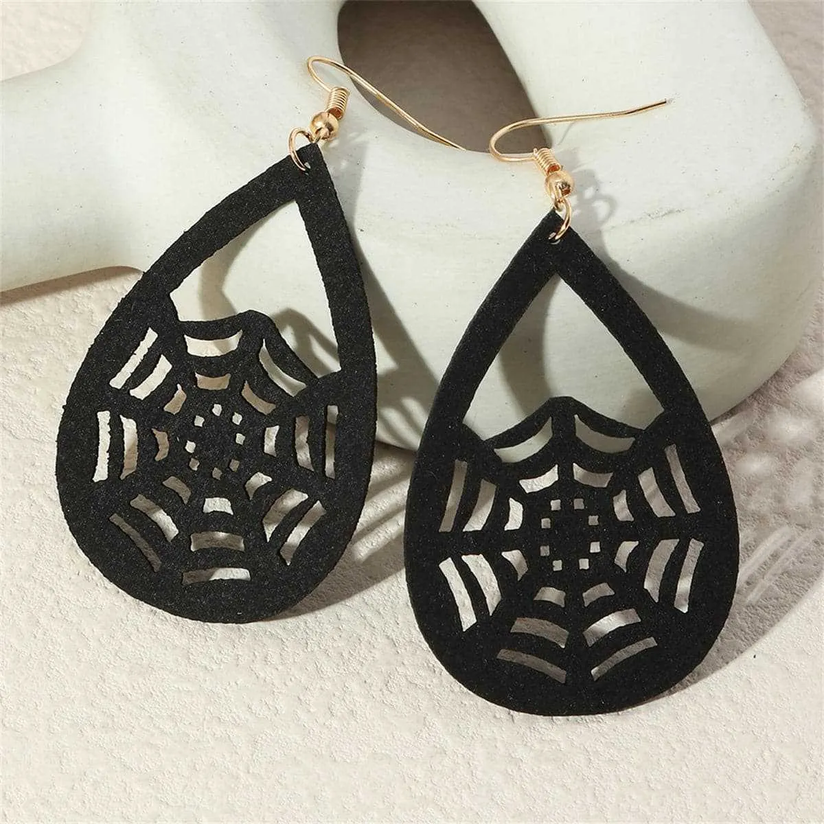Black Polystyrene & Goldtone Spiderweb Drop Earrings sold by Zulily product image thumbnail 2