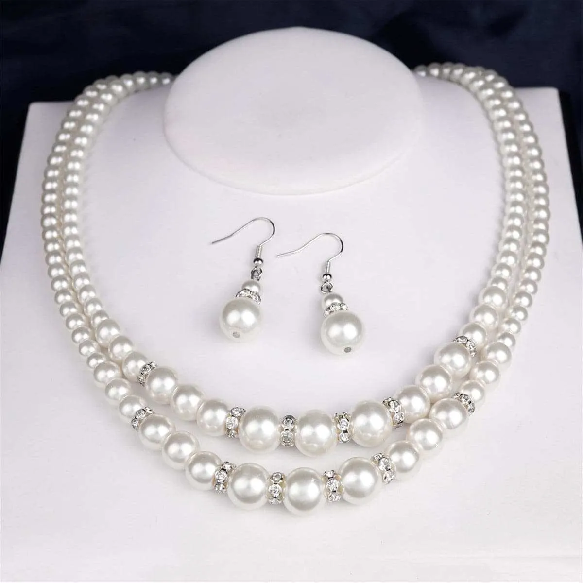 Cubic Zirconia & Pearl Drop Earrings & Layered Necklace sold by Zulily product image thumbnail 2