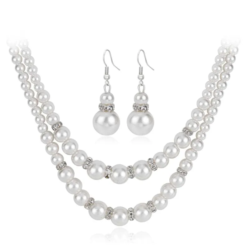 Cubic Zirconia & Pearl Drop Earrings & Layered Necklace made by Zulily