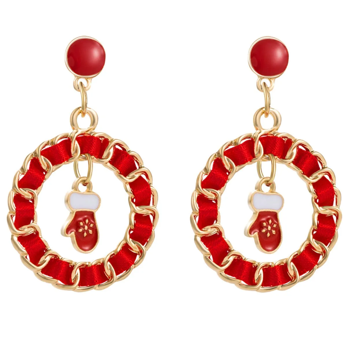 Red Ribbon & Enamel Goldtone Mitten Figaro Drop Earrings sold by Zulily