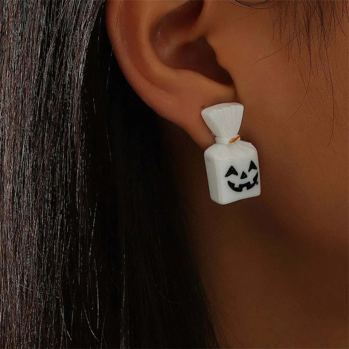 White & Silvertone Pumpkin Candy Stud Earrings sold by Zulily product image thumbnail 2