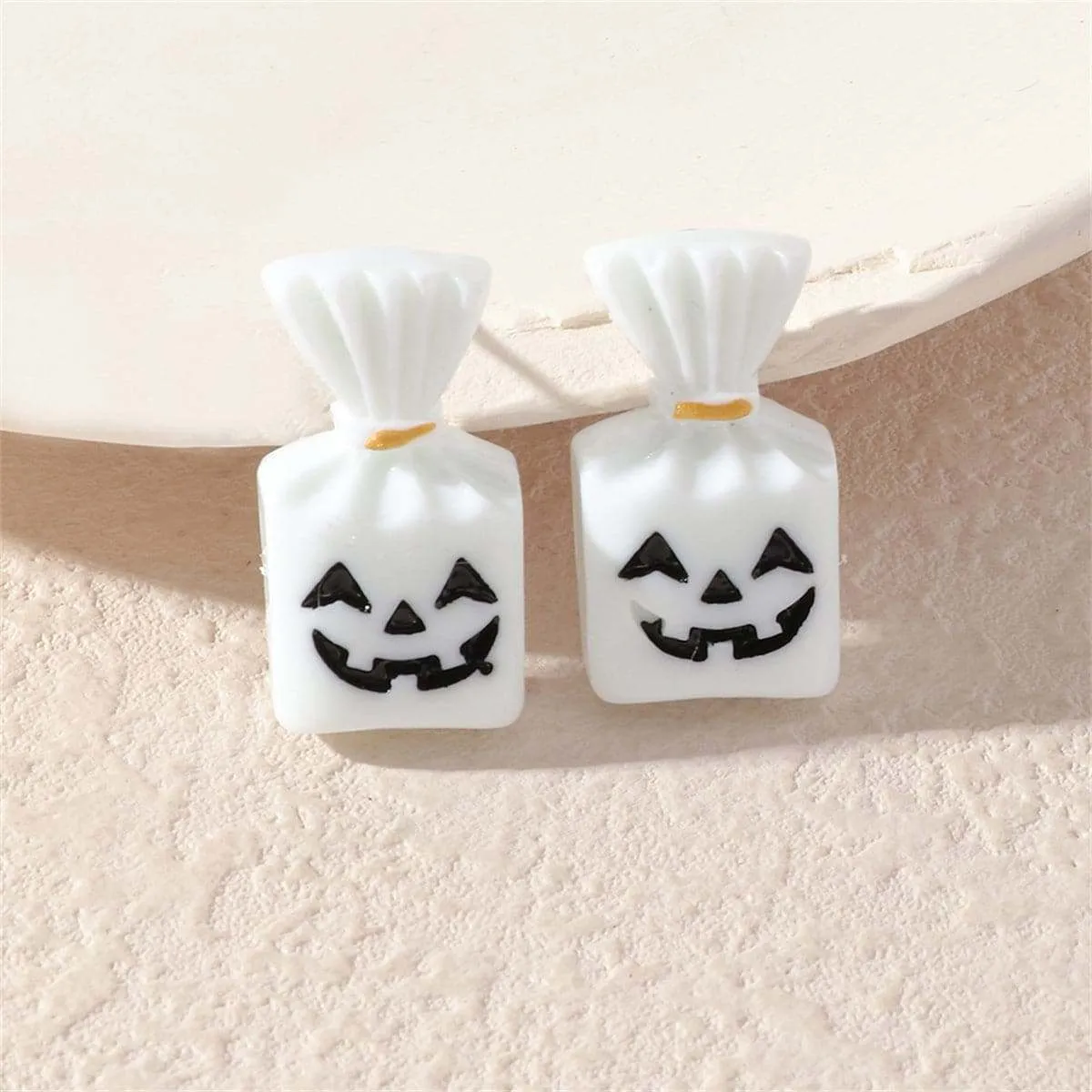 White & Silvertone Pumpkin Candy Stud Earrings sold by Zulily product image thumbnail 3