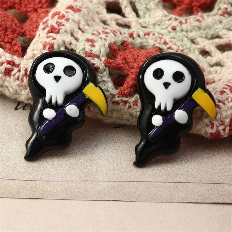 Black & Silvertone Death Stud Earrings made by Zulily