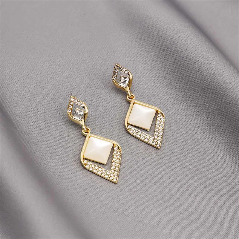 Cat Eye & Cubic Zirconia Rhombus Drop Earrings made by Zulily