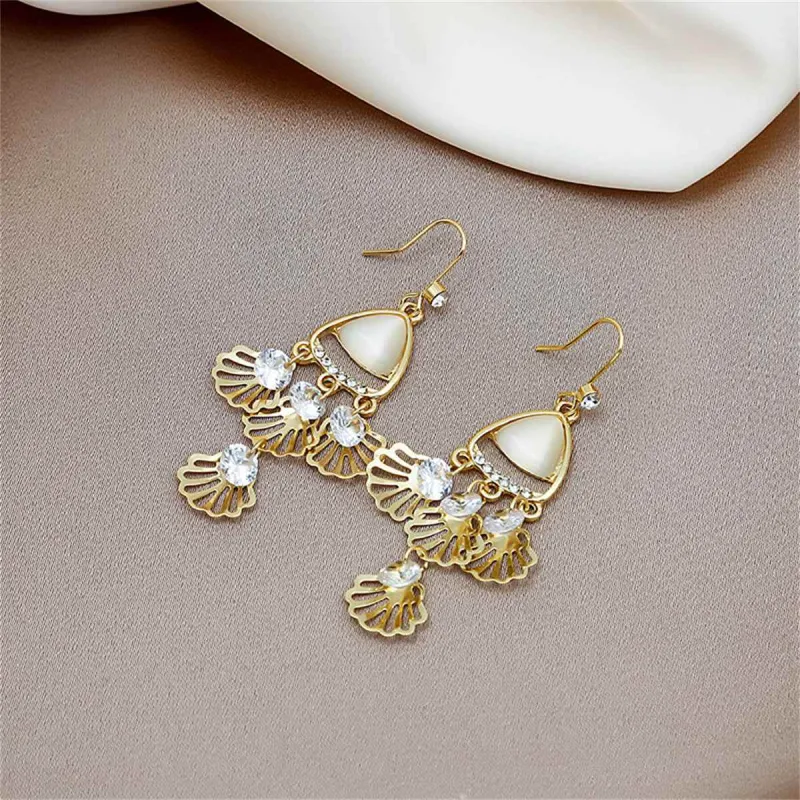 Cubic Zirconia & Cat's Eye Goldtone Fan Patchwork Drop Earrings made by Zulily