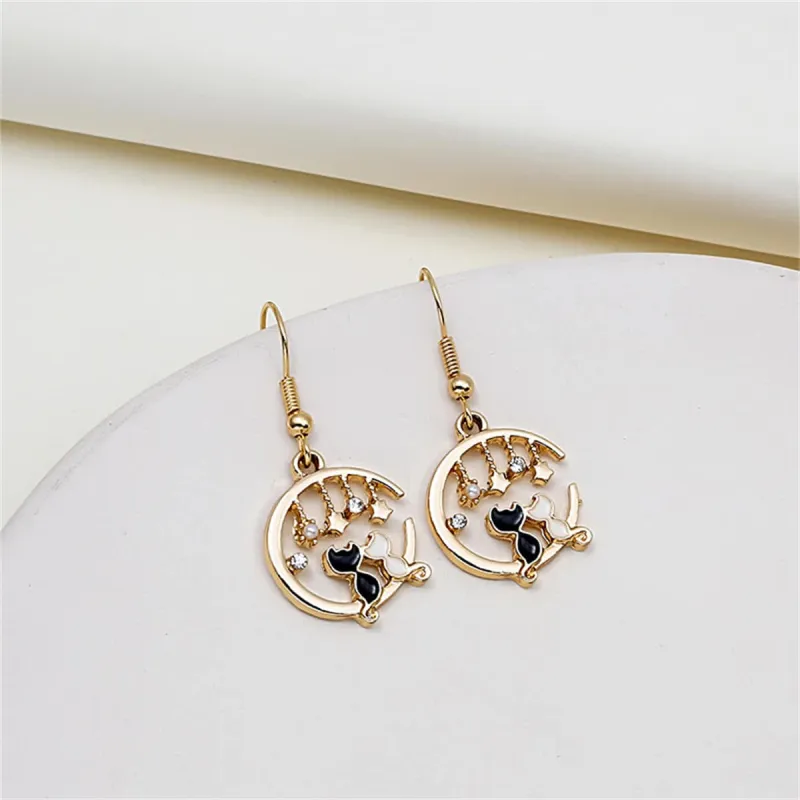 Cubic Zirconia & Pearl Crescent Moon Cat Drop Earrings made by Zulily