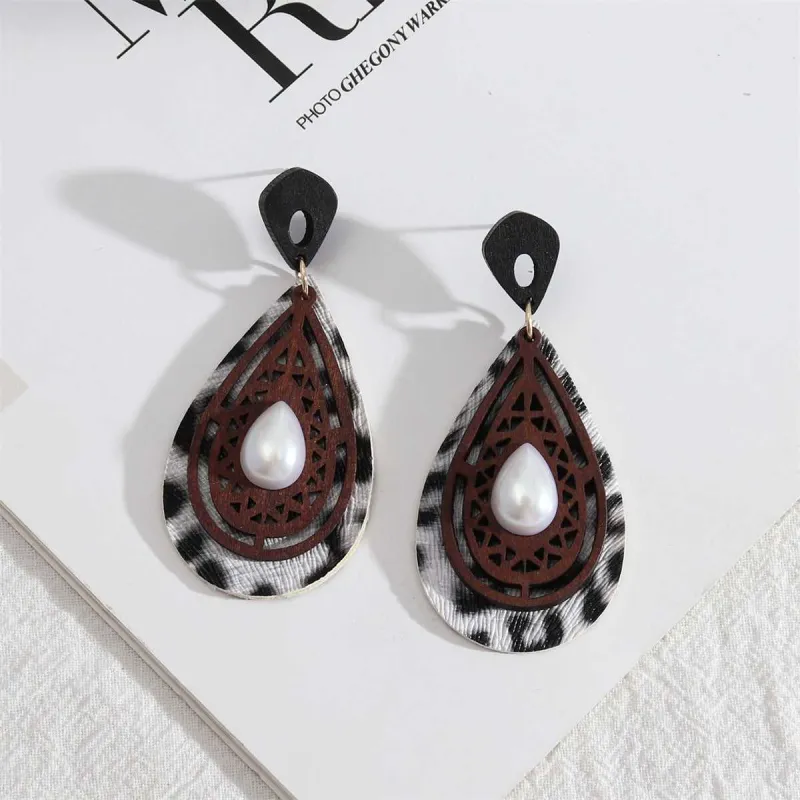 Pearl & Wood Leopard Teardrop Earrings made by Zulily