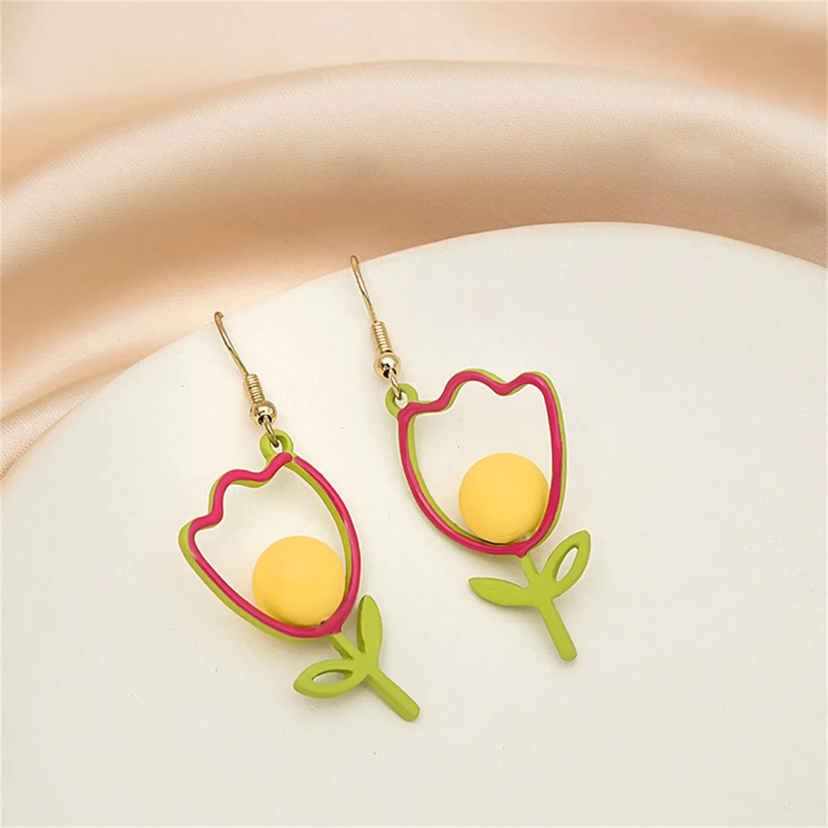 Yellow Enamel & Goldtone Open Tulip Drop Earrings sold by Zulily