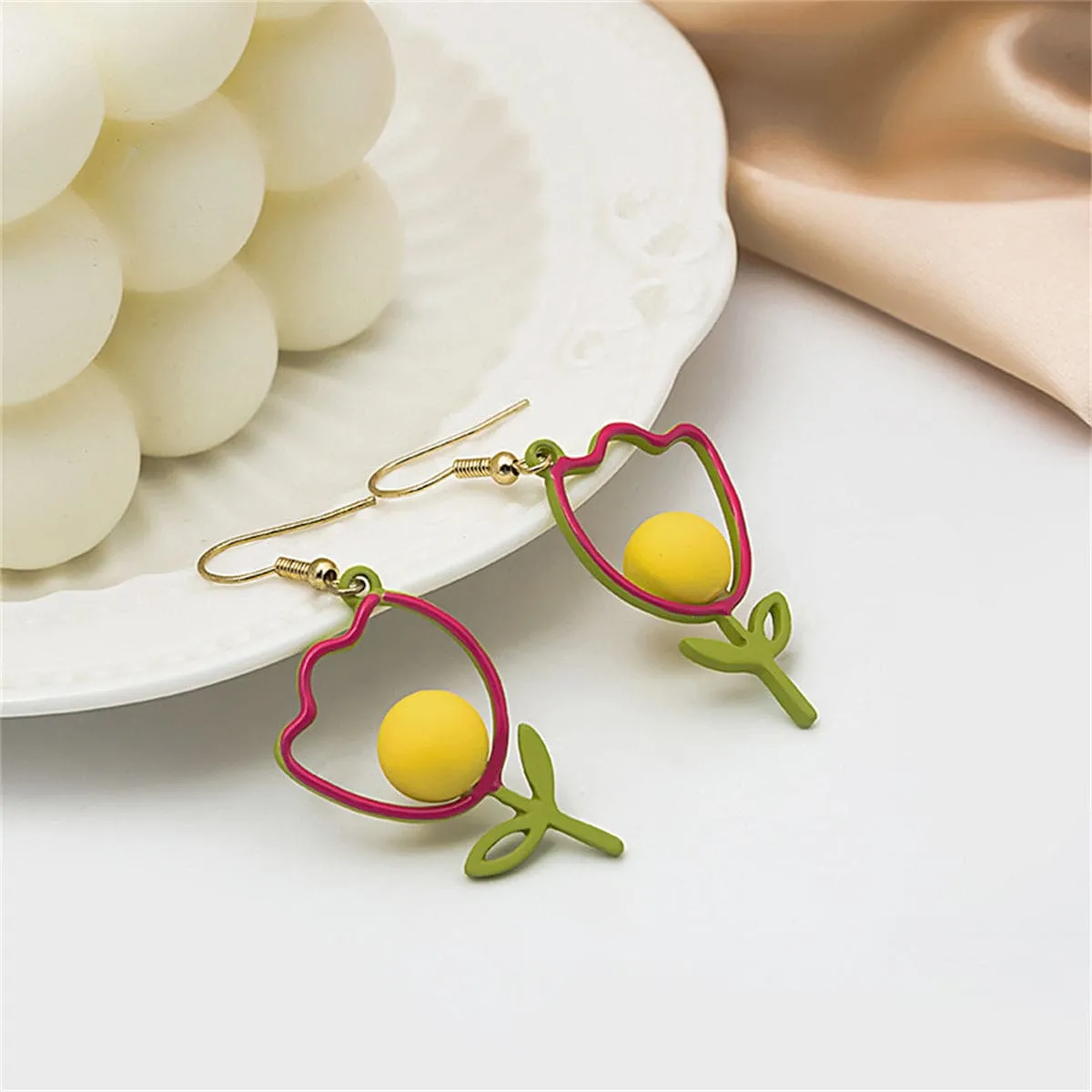 Yellow Enamel & Goldtone Open Tulip Drop Earrings sold by Zulily product image thumbnail 2