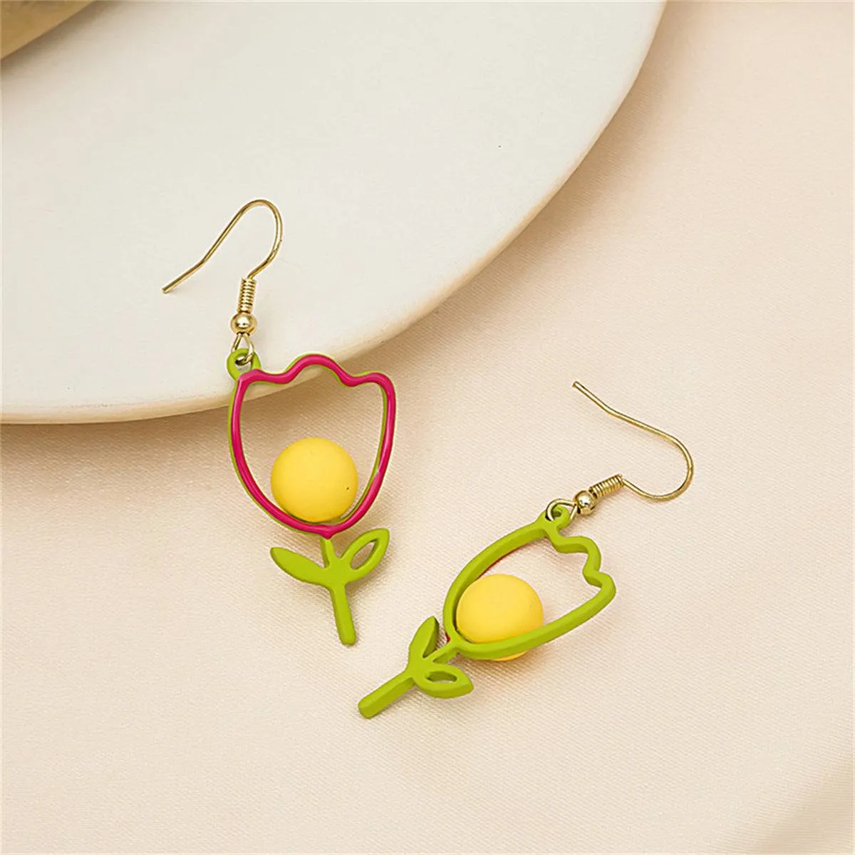 Yellow Enamel & Goldtone Open Tulip Drop Earrings sold by Zulily product image thumbnail 3