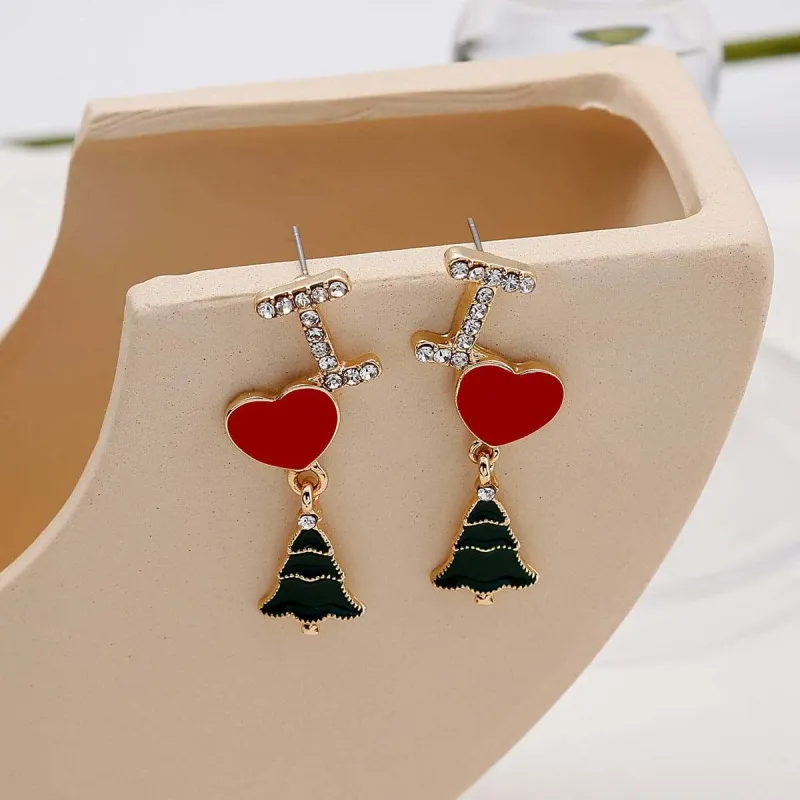 Cubic Zirconia & Enamel Goldtone 'I Love Christmas Trees' Drop Earrings made by Zulily