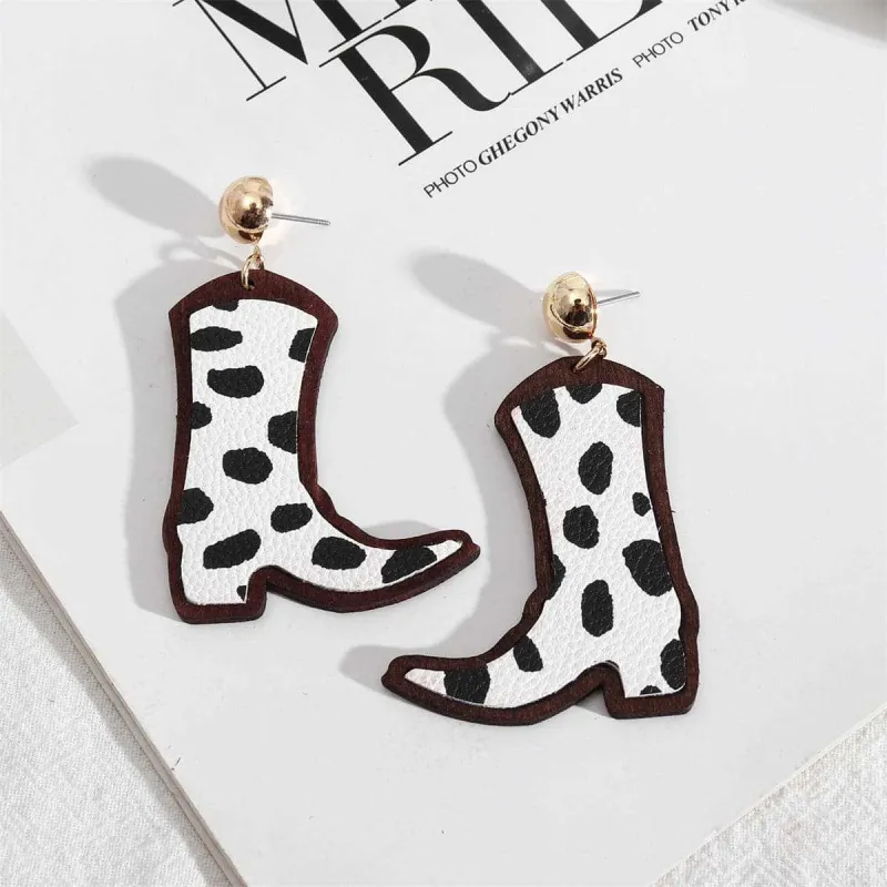 Black & Wood Spots Cowboy Boot Drop Earrings made by Zulily