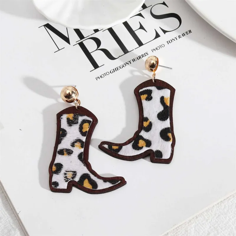 Black & Wood Leopard-Print Cowboy Boot Drop Earrings made by Zulily