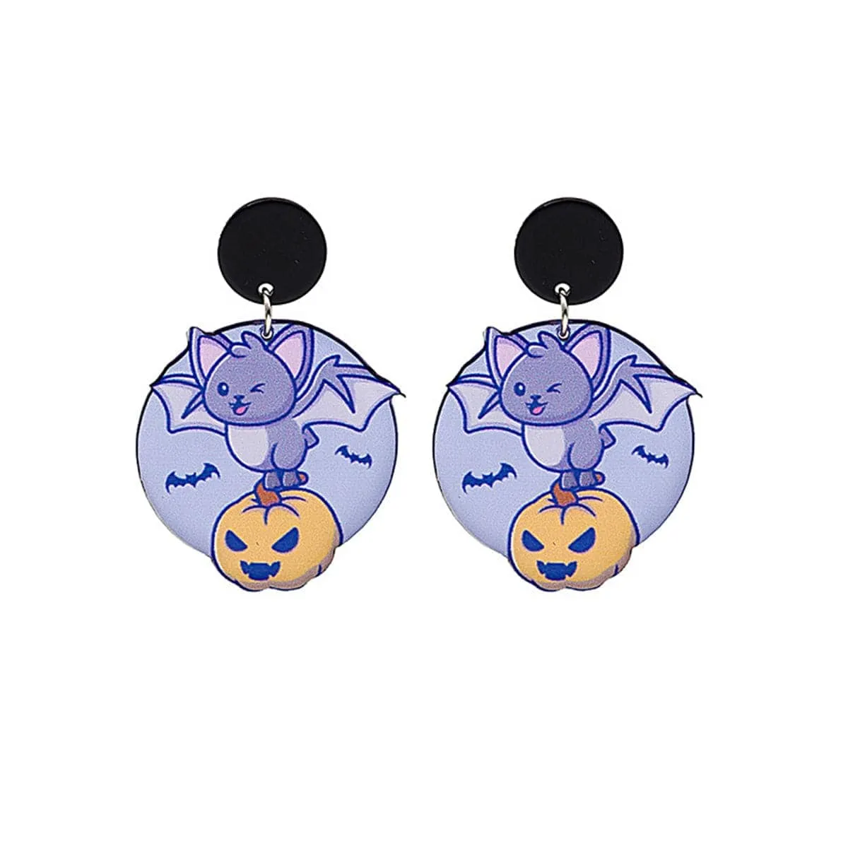 Purple & Black Bat Pumpkin Drop Earrings sold by Zulily product image thumbnail 2