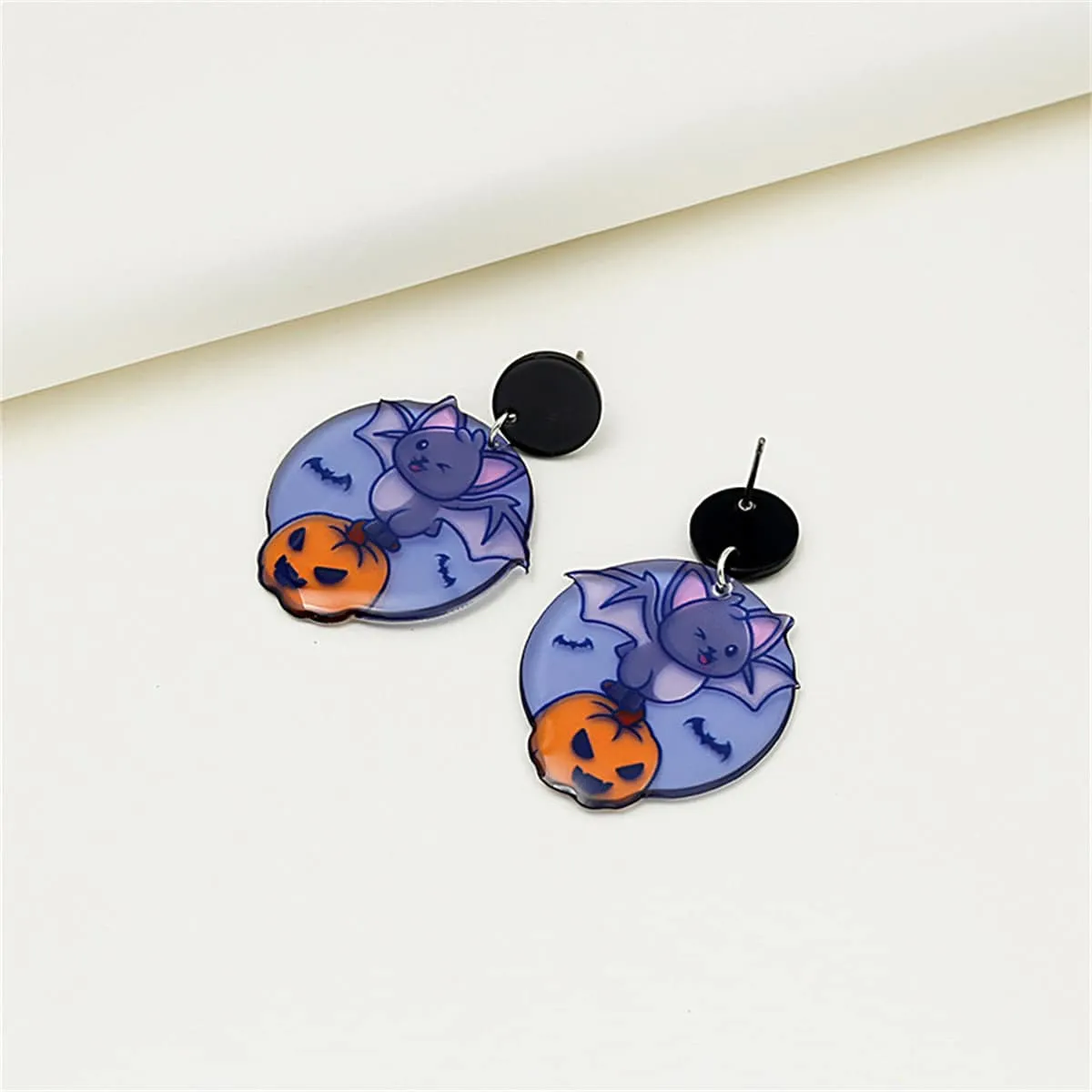 Purple & Black Bat Pumpkin Drop Earrings sold by Zulily product image thumbnail 3