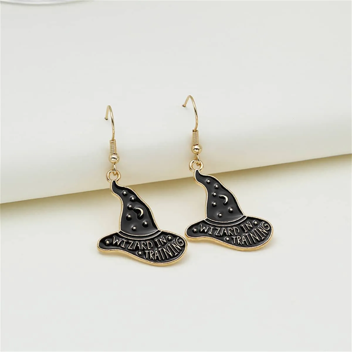 Black Enamel & Goldtone 'Wizard in Training' Drop Earrings sold by Zulily product image thumbnail 2