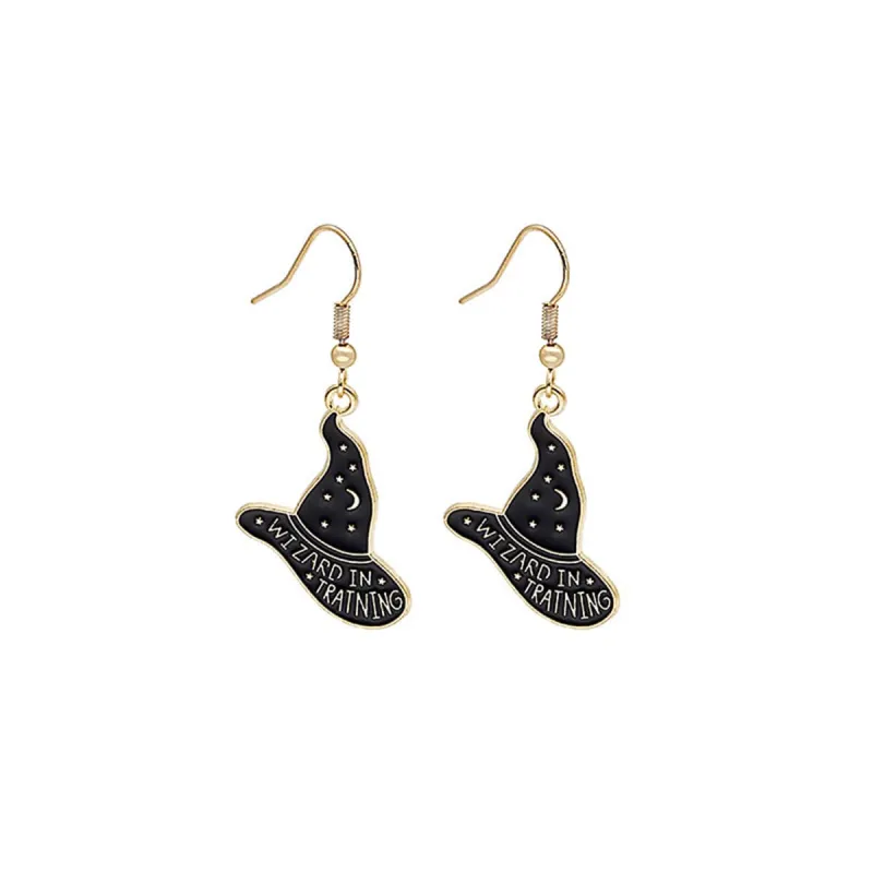 Black Enamel & Goldtone 'Wizard in Training' Drop Earrings made by Zulily