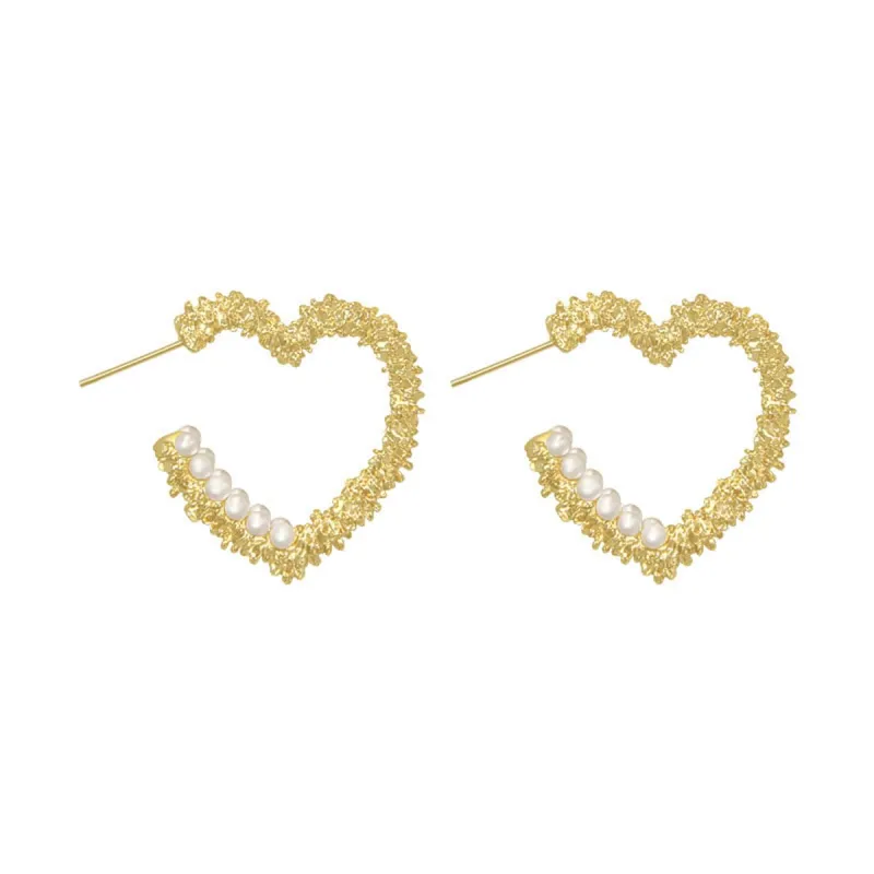 Pearl & Goldtone Heart Hoop Earrings made by Zulily
