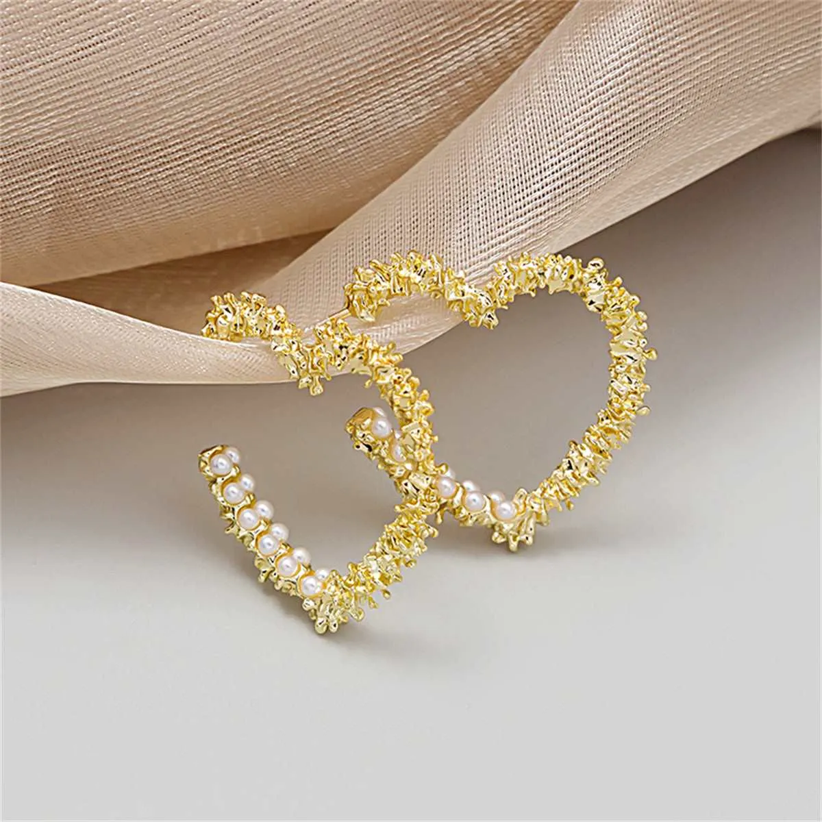 Pearl & Goldtone Heart Hoop Earrings sold by Zulily product image thumbnail 3