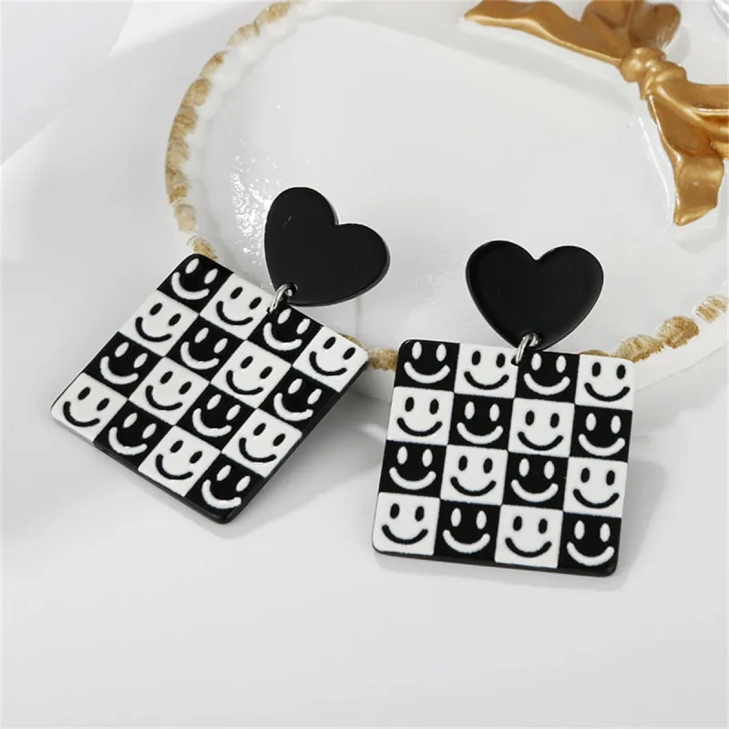 Black & White Heart Smiley Square Drop Earrings made by Zulily