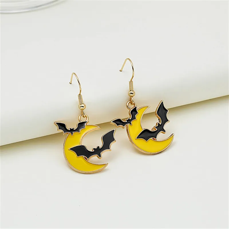 Yellow Enamel & Goldtone Bat Moon Drop Earrings made by Zulily
