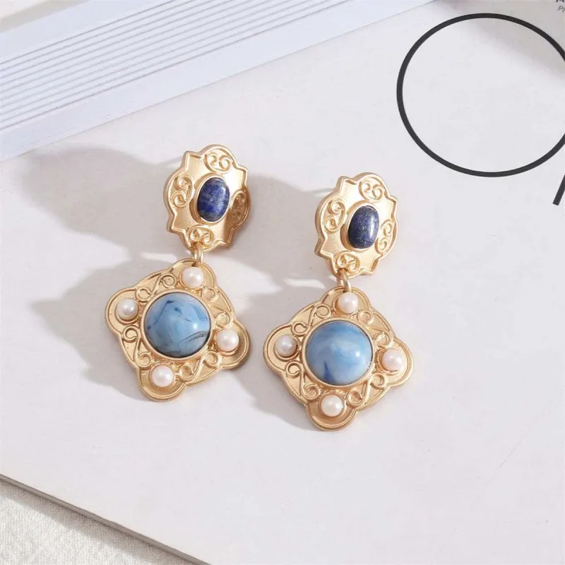 Lapis & Pearl Goldtone Rhombus Drop Earrings made by Zulily