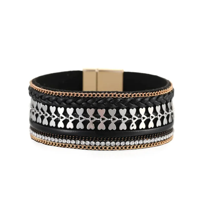 Cubic Zirconia & Black Polystyrene Two-Tone Curb-Chain Heart Bangle made by Zulily