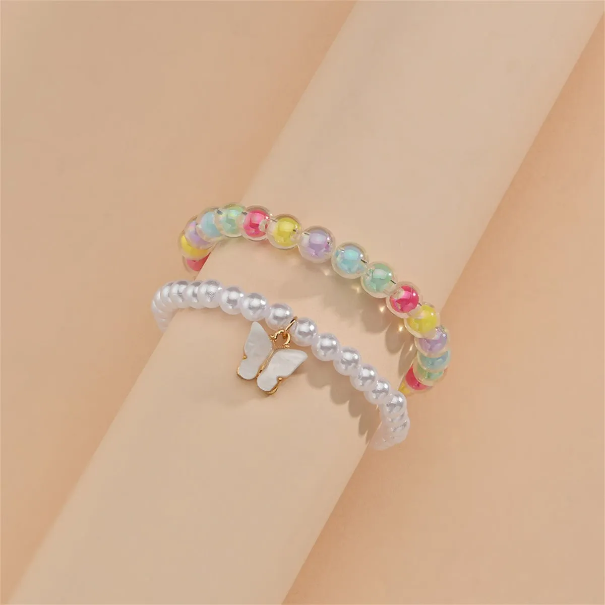Pearl & Acrylic Goldtone Butterfly Charm Stretch Bracelet Set sold by Zulily product image thumbnail 2