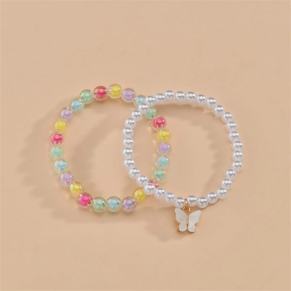Pearl & Acrylic Goldtone Butterfly Charm Stretch Bracelet Set sold by Zulily product image thumbnail 3