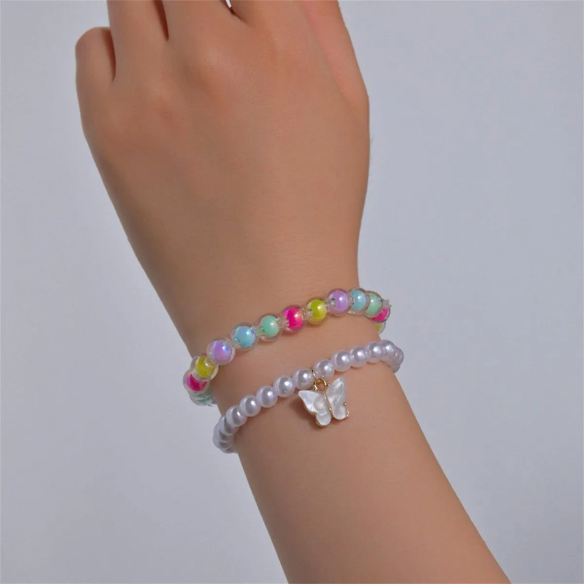 Pearl & Acrylic Goldtone Butterfly Charm Stretch Bracelet Set sold by Zulily