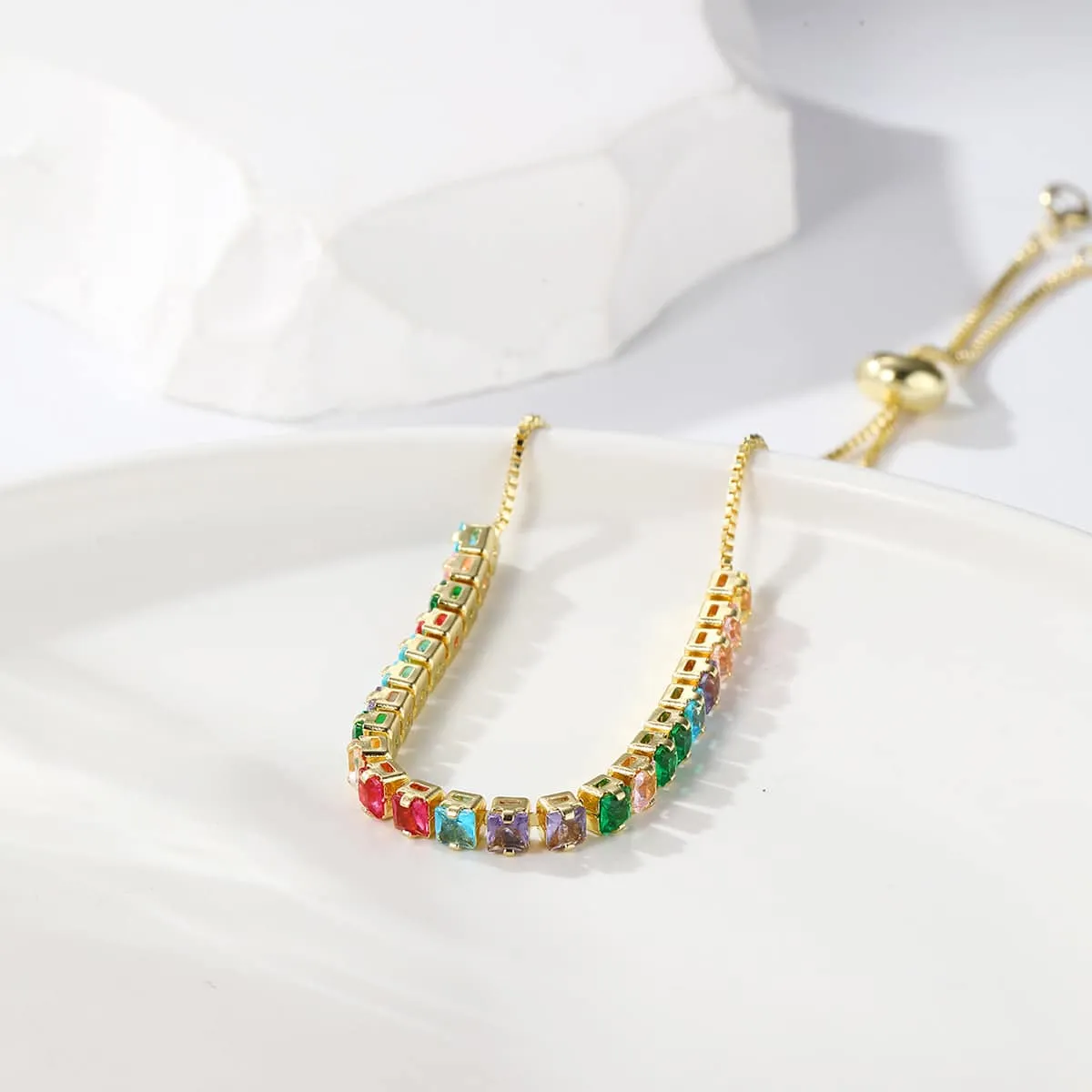 Green Crystal & Goldtone Square Adjustable Bracelet sold by Zulily product image thumbnail 3