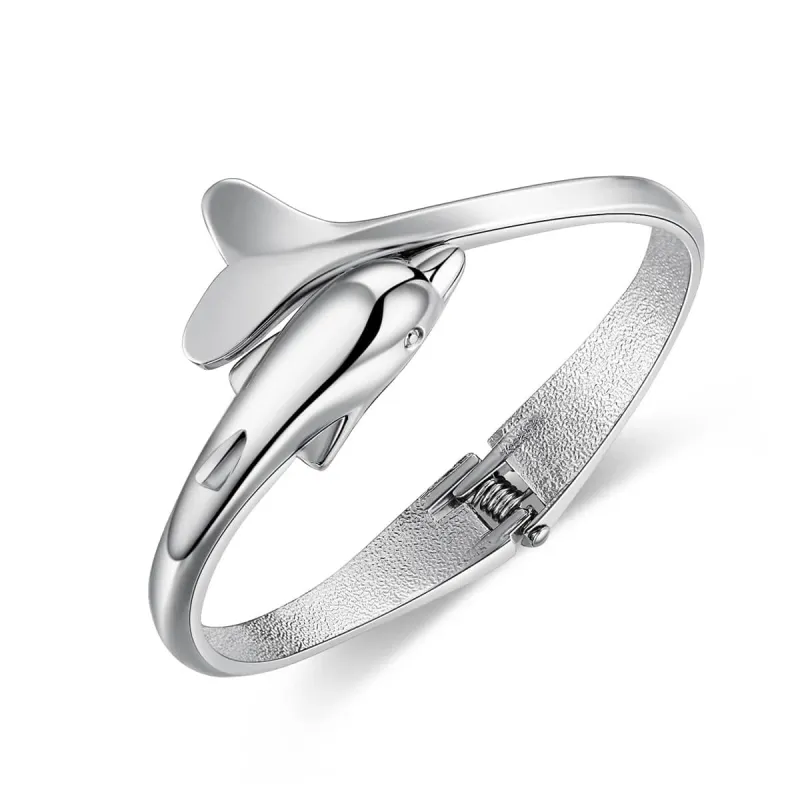 Silvertone Dolphin Hinged Bangle made by Zulily