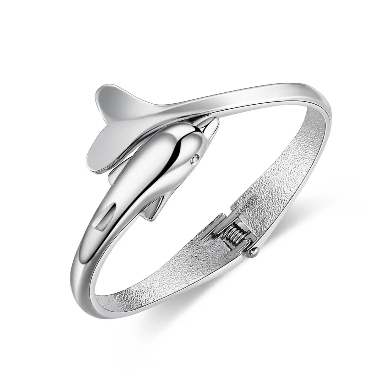 Silvertone Dolphin Hinged Bangle sold by Zulily