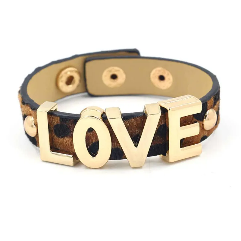 Dark Coffee Polyurethane & Goldtone Leopard 'Love' Bracelet made by Zulily