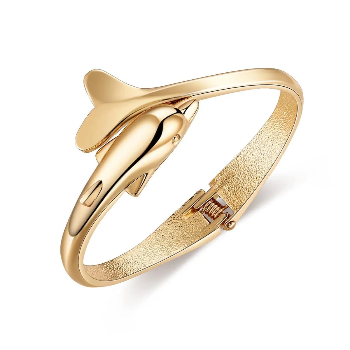 Goldtone Dolphin Hinged Bangle sold by Zulily