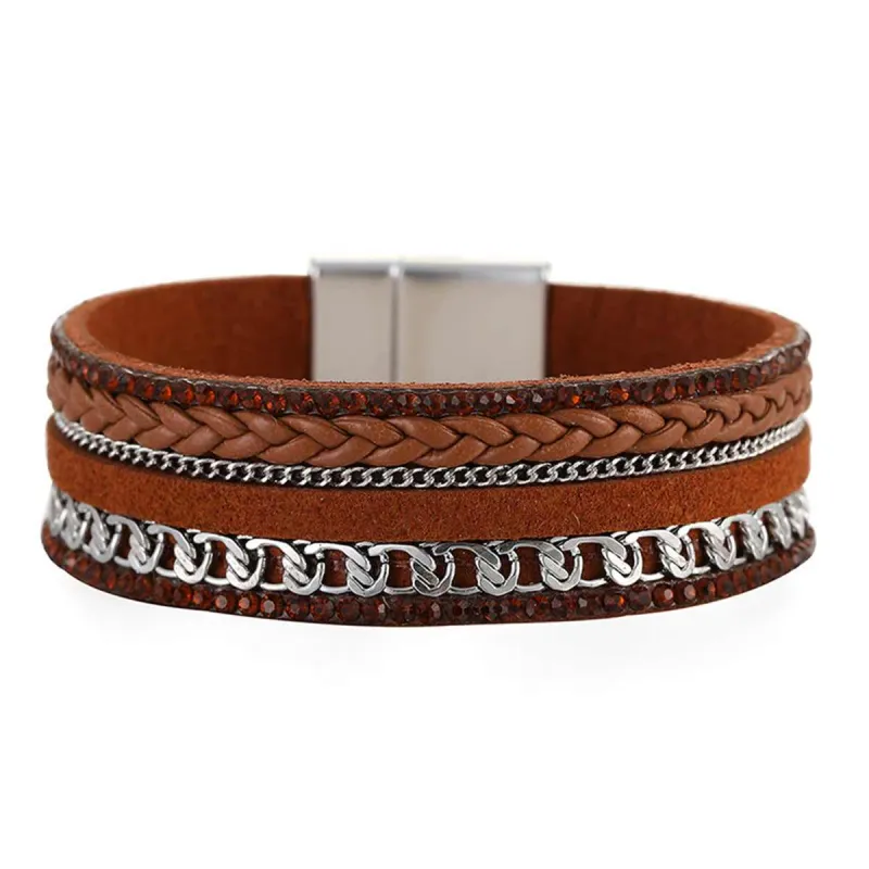 Brown Polystyrene & Cubic Zirconia Silvertone Curb-Chain Bracelet made by Zulily