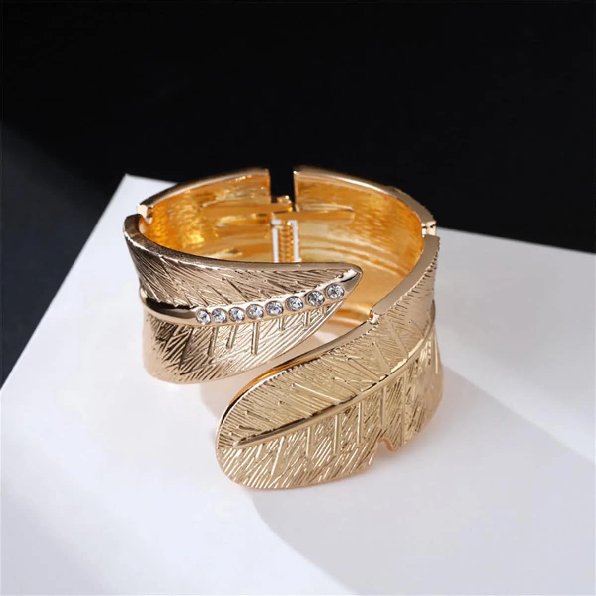 Cubic Zirconia & Goldtone Feather Bypass Bangle sold by Zulily product image thumbnail 2