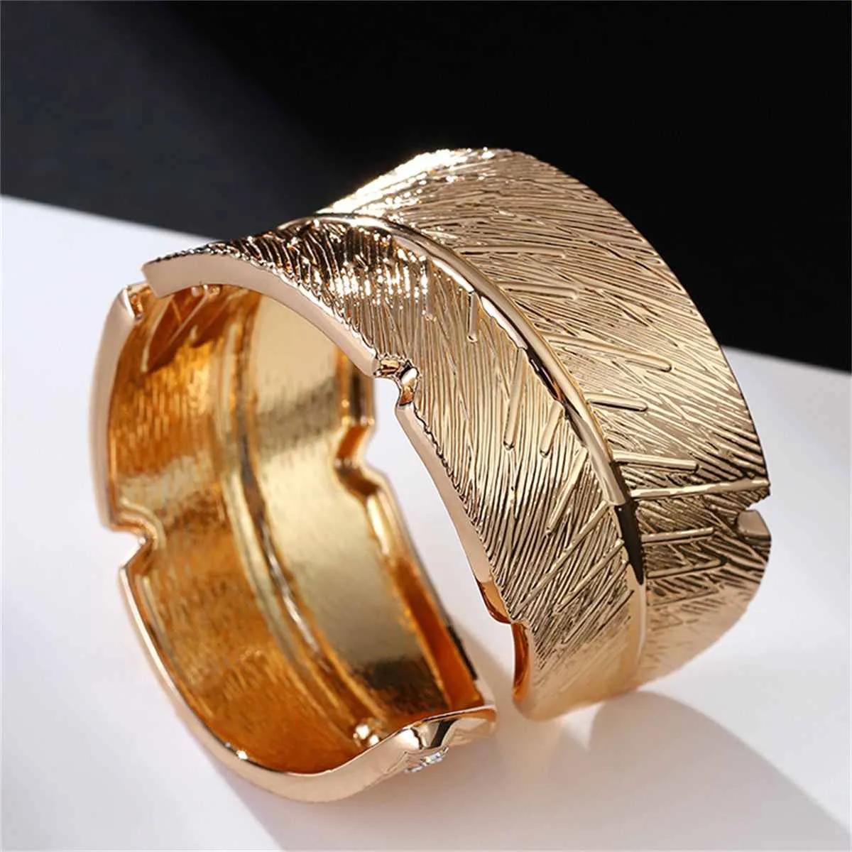 Cubic Zirconia & Goldtone Feather Bypass Bangle sold by Zulily product image thumbnail 3