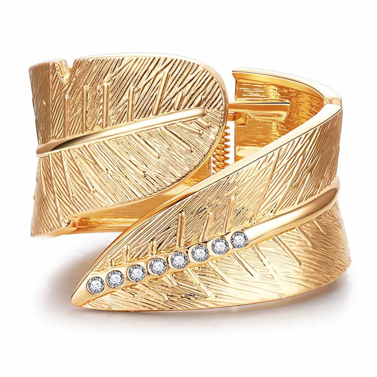 Cubic Zirconia & Goldtone Feather Bypass Bangle sold by Zulily
