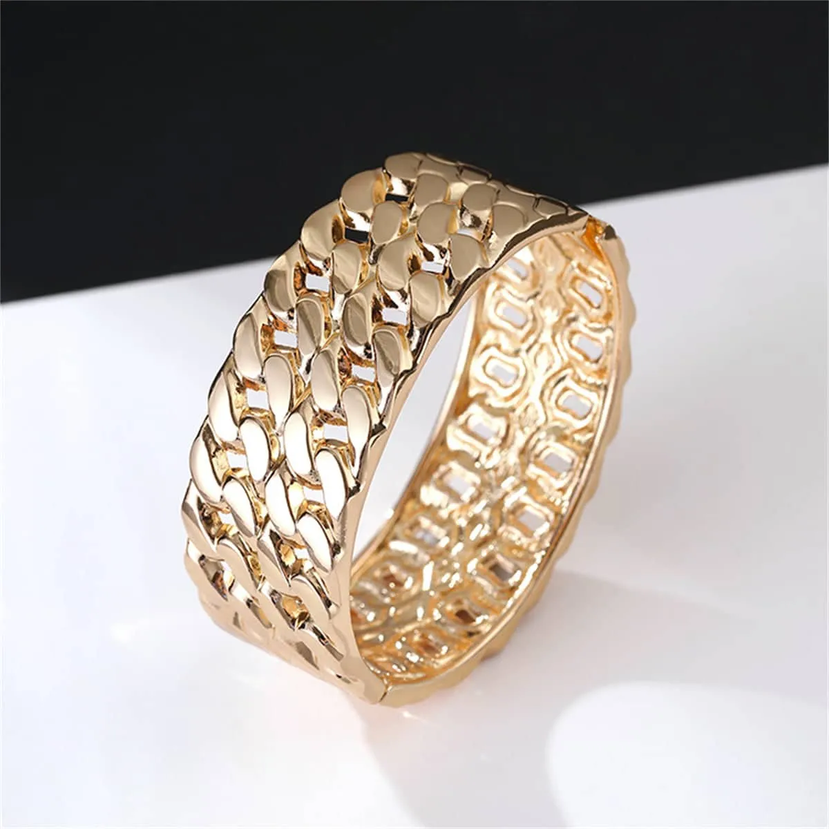 Cubic Zirconia & Goldtone Stacked Curb Chain Bangle sold by Zulily product image thumbnail 3