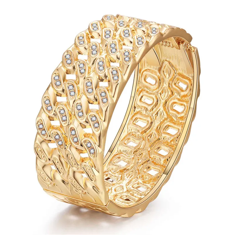 Cubic Zirconia & Goldtone Stacked Curb Chain Bangle made by Zulily