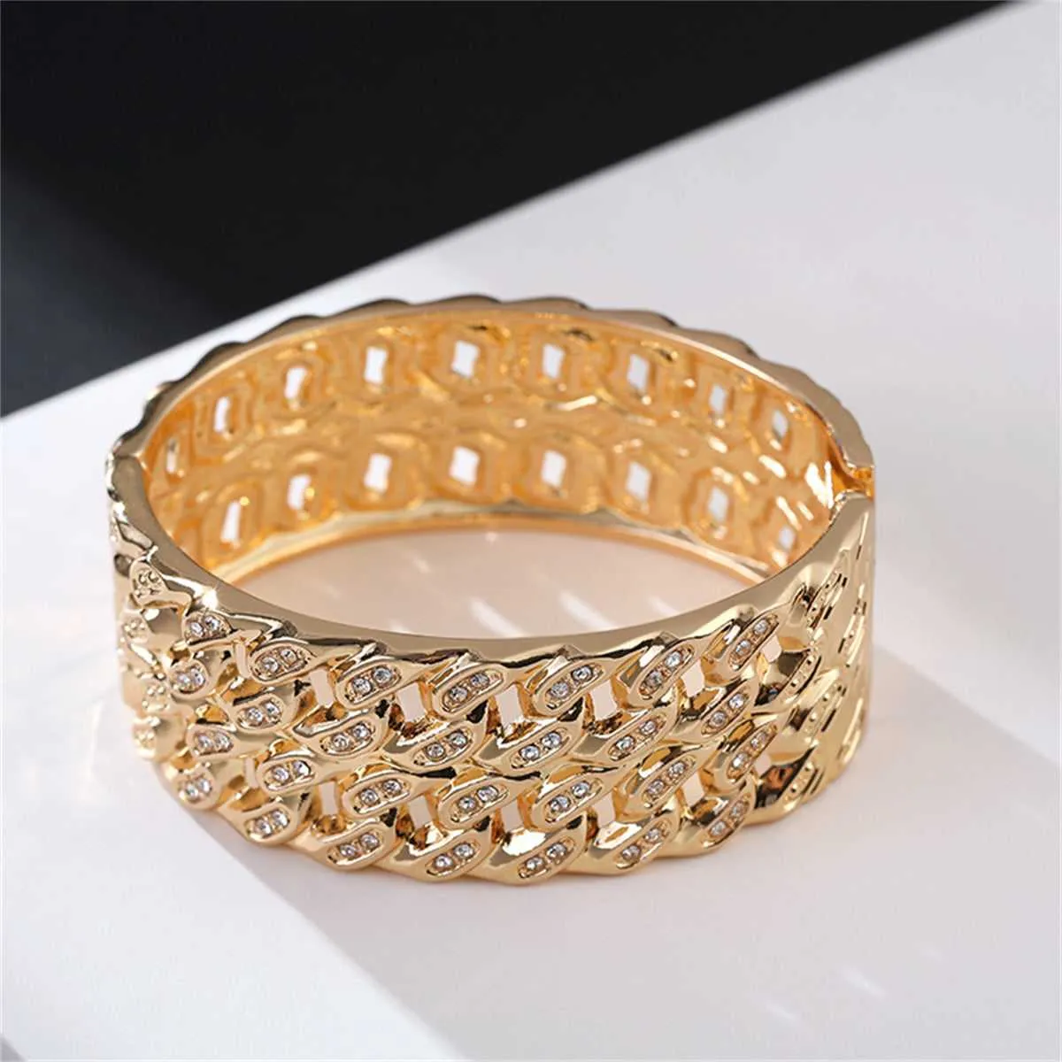 Cubic Zirconia & Goldtone Stacked Curb Chain Bangle sold by Zulily product image thumbnail 2