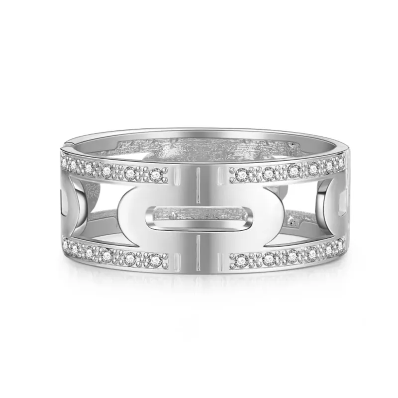 Cubic Zirconia & Silvertone Lock Bangle made by Zulily