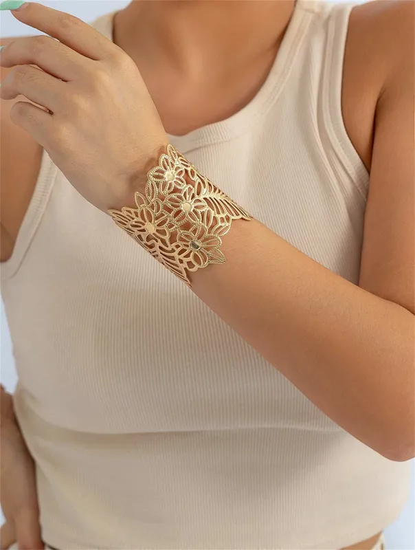 Goldtone Openwork Flower & Leaves Wrap Cuff Bracelet made by Zulily